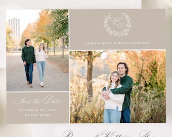 Multi Photo Save the Date with Photo, Classic Wedding, Minimalist Wedding, Monogram Crest, Elegant Save the Date, Printed, With Photo