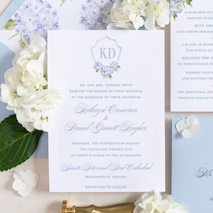 KATHRYN | Blue Hydrangea Wedding Invitation Suite: Coastal Nantucket Design
