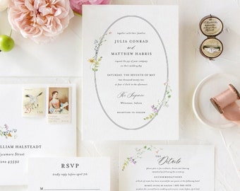 Spring Wedding Invitations, Floral Wedding Invitation, Watercolor Wedding Invite, Boho, Wildflower, Printed Wedding Invitations