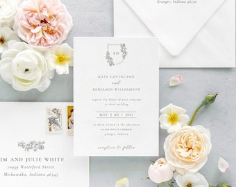 Crest Wedding Invitations, Spring Wedding, Minimalist Wedding Invite, Printed Wedding Invitations