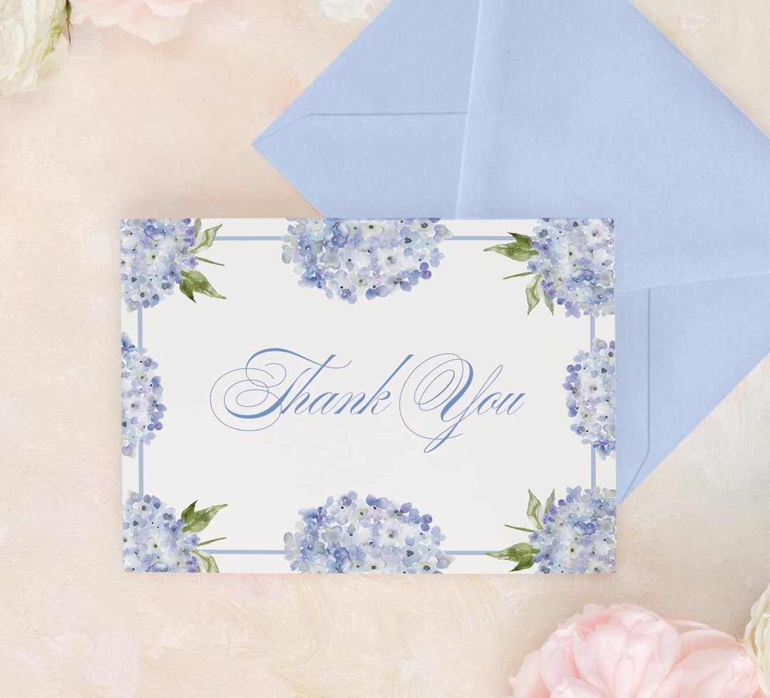 KATHRYN | Blue Hydrangea Thank You Cards: Elegant Wedding Stationery - Etsy