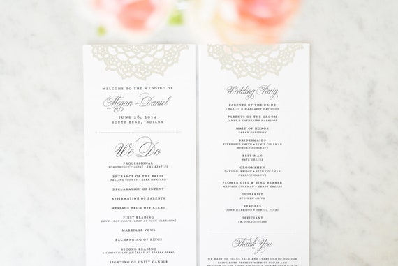 Lace Wedding Program Script Wedding Program With Lace Etsy