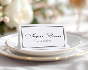 NATALIE | Printed Wedding Place Cards: Black Tie Formal Script