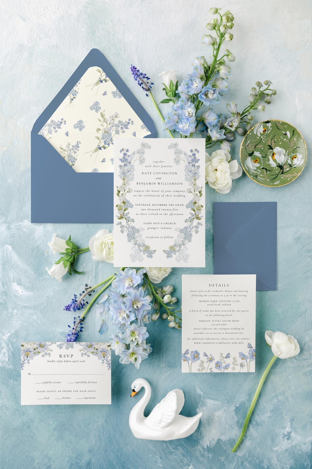 Blue Spring Invitations KATE | Blue Floral Wedding Invitation Suite: Timeless Garden Design - Etsy