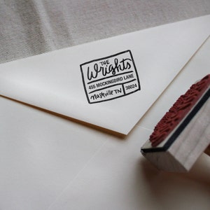 Custom Hand Written Calligraphy Stamp, Return Address, Wood Mounted Rubber Stamp with Handle or Self-Inking, Wright Style