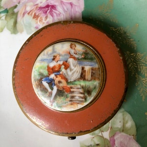 Antique Powder Compact with round ceramic medallion