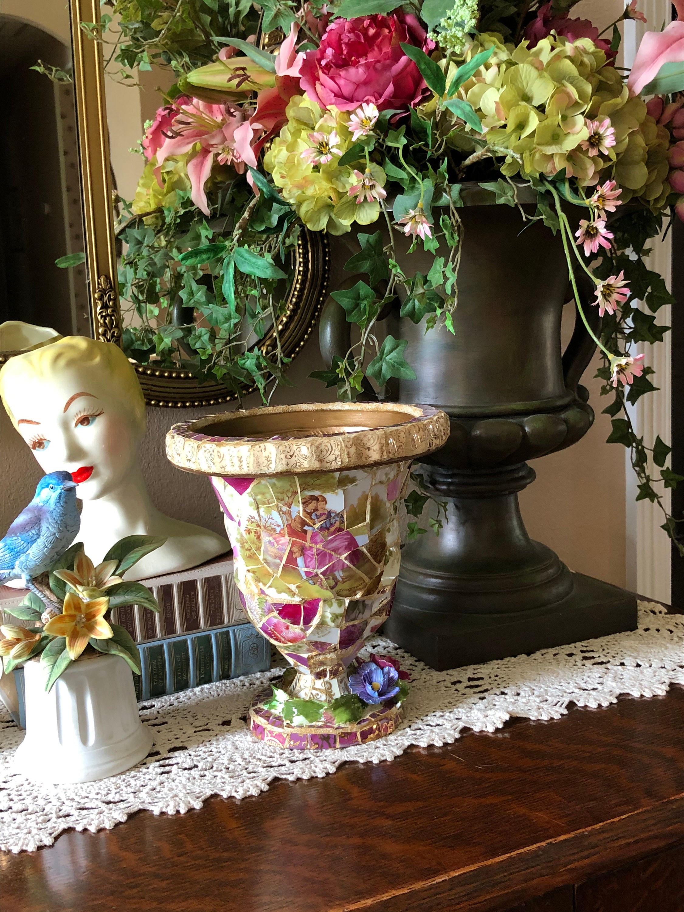 Mosaic Pedestal Urn Vase Original Design Hand Crafted With Etsy