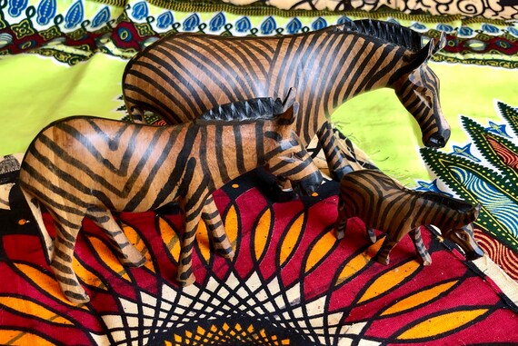 Hand Carved Wood Zebras - Set of 3 - Etsy