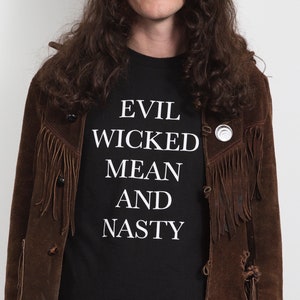 EVIL Wicked MEAN & NASTY Unisex Biker Outlaw Clothing 70s Slogan Graphic T-Shirt Rock and Roll Metal Band Tee Punk Priest Black Sabbath image 2