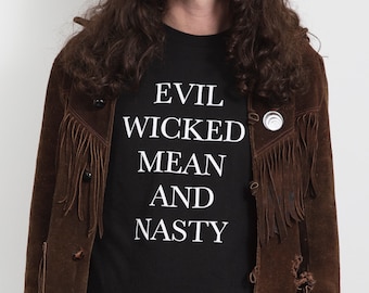 Vintage Inspired 'Evil Wicked' Slogan Tee - 70s Rock Biker Style