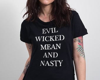 Unisex 'EVIL WICKED Mean and NASTY' tshirt, 70s rock & roll band tee, biker outlaw, metal punk
