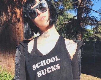 SCHOOL SUCKS black unisex tshirt, 90s grunge rock n roll high school graphic tee introvert tumblr teen