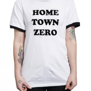 HOME TOWN ZERO Skater Punk Unisex Ringer T-Shirt Nu Goth 90s Grunge Aesthetic Vintage 70s Iron On Letter Statement Saying Bratty Vibes image 1