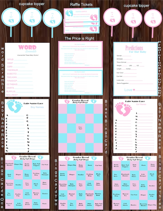 Items similar to Gender Reveal Party Games, Baby Shower Games, Custom