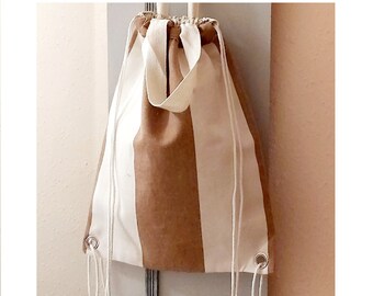 Canvas-Rucksack  beige-braun, Umhängebeutel,  Einkaufs-Stoffbeutel,  Canvas-Shopper, Urlaubstasche, Seesack, Hipster-Beutel