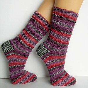 Rote Socken Wolle mit Seide, Seide-Merino, Wunschgröße, Damensocken, Wollsocken, Ringelsocken, bunt handgestrickt image 1