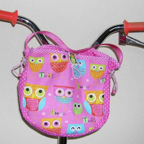 Lenkertasche,  Laufradtasche, Fahrradtasche, Kindergartentasche, Rosa Eulen, Dreirad-Tasche Kinder, Kindertasche Roller, Puppenwagen-Tasche
