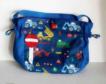 Lenkertasche, Laufradtasche Bagger, Kindergartentasche, Baufahrzeuge, Baustelle, Kinder-Fahrradtasche, Kindertasche Dreirad