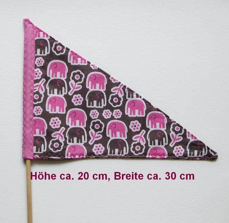 Wimpel rosa Elefant, Dreirad Fahrradwimpel, Fähnchen Kinderwagen, Elefanten Fahne rosa, Einhorn Dreirad, Kinderwagen, Bild 2