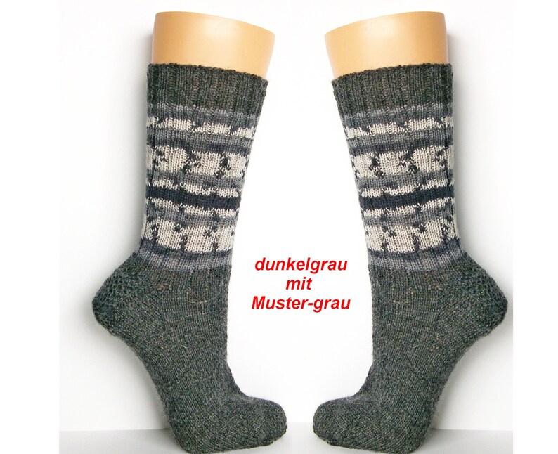 Herrensocken Männersocken Gr. 42-50, Muster-Socken schwarz,hellgrau dunkelgrau, handgestrickte Socken, Damen Wolle-Ringelsocken Gr. 36-41 image 4