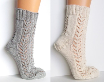 Spitzenstrümpfe, Baumwoll-Socken, Dirndl Trachten-Socken, Lochmuster, Trachtensocken Kinder, vegane Socken, handgestrickt, Baumwollsocken,