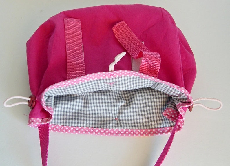 Kindergarten-Tasche, Lenker-Laufrad-Tasche, bunte Fahrradtasche, Pilze, Wald-Tiere, rosa, grau, Dreirad Häkel-Applikation, Schmetterling image 3