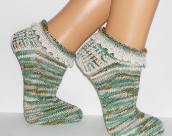 Knöchelsocken, kurze Socken handgestrickt, Baumwolle+Wolle, Sneaker-Socken, Spitzen-Socken, Wunschgröße, Sommersocken