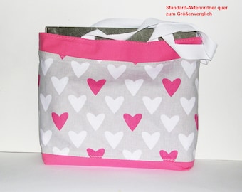 Umhängetasche, Herzen, Einkaufstasche, Projekttasche, Baumwolltasche grau pink weiß,  Muttertagsgeschenk Herztasche, Shopper, Schultertasche