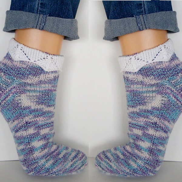 Sneakersocken vegan, Knöchelsocken, kurze Socken handgestrickt, Baumwolle, Sneaker-Socken, Spitzen-Sneaker Socken, Wunschgröße, Sommersocken