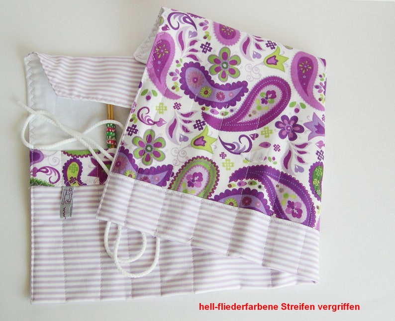 Rollmäppchen, Stricknadeltasche, Stricknadeletui, Rollmappe Nadelspiele, Strumpfnadeln, Stricknadelrolle, Aufbewahrung Häkelnadeln, Socken Paisley lila