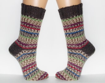 Socken handgestrickt, bunte Herrensocken, Ringel-Socken, Damensocken, Wollsocken, handgestrickte Socken, Wintersocken warm Socken, gestrickt