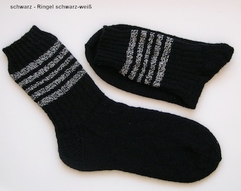 Herrensocken Männersocken, handgestrickte Socken Männer, Wollsocken, Kuschelsocken Ringelsocken schwarz grau, Gr. 42, 43,44, 45, 46, 47, 48