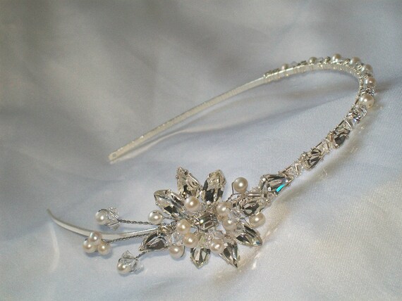 Tiara Bridal Bridesmaid Prom One row Pearl /& Crystal Hairband Aliceband