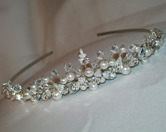 Bridal Wedding Tiara Headpiece  ivory white pearl clear crystal &  diamante