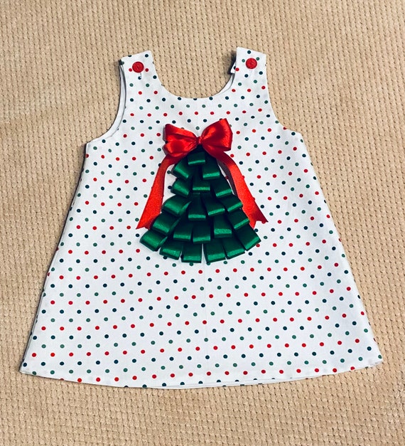 Ribbon Christmas Tree Dress, Christmas Tree Dress, Christmas Dress, Holiday Dress, Child's Christmas Dress, Girl's Christmas Dress