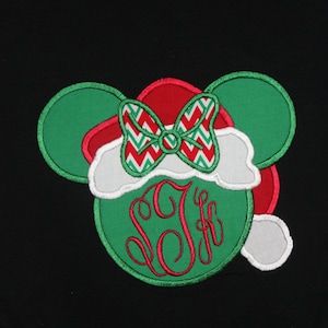 Mrs. Santa Mouse Ears with Monogram Bodysuit or Shirt for Infant, Toddler, Youth, and Adult