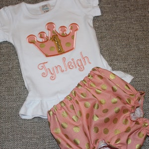 Baby&#39;s First Birthday Princess Outfit, Shirt and Bloomer Set, 1st Birthday Outfit, Smash Cake Outfit, Baby Birthday Outfit, Girls Birthday