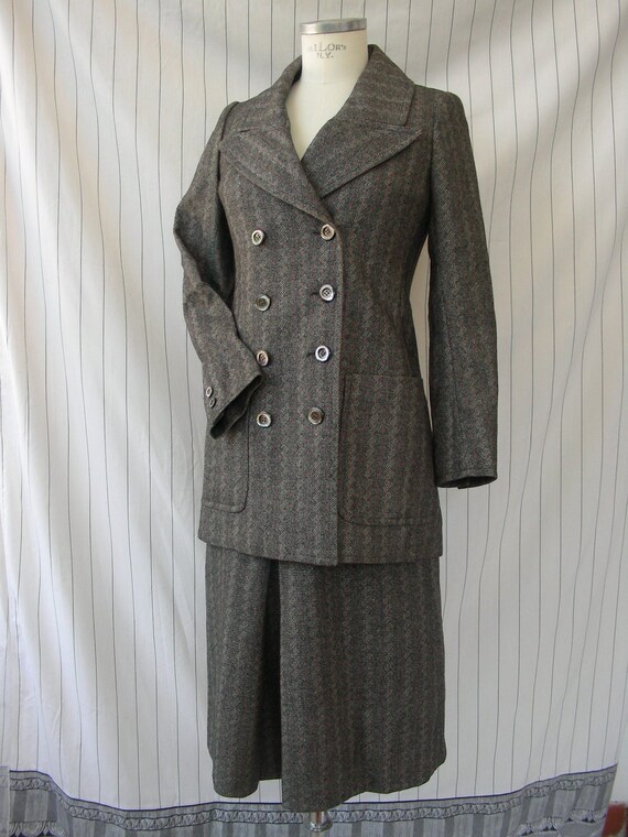 Vintage Ladies Three Piece Double Breasted Skirt Suit in Grey | Etsy