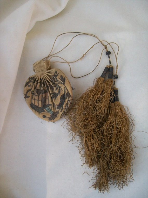 Antique 19th century Chinese  Drawstring Purse Em… - image 4