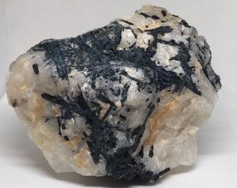 Black Tourmaline in White Quartz, Natural Large Beautiful Indicolite Blue Black Natural Crystal