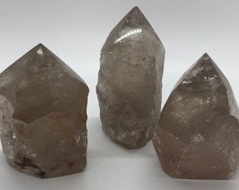 Smoky Quartz Crystal Point, Raw sides, cut base with Polished top, Healing Stone, Healing Crystal, Chakra Stone, Spiritual Stone, Reiki