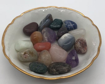Vintage dish with Tumbled Stones, Healing Crystals and Stones, Sharing Dish, Discovery Dish, Spiritual Stone, Healing Stone, Healing Crystal