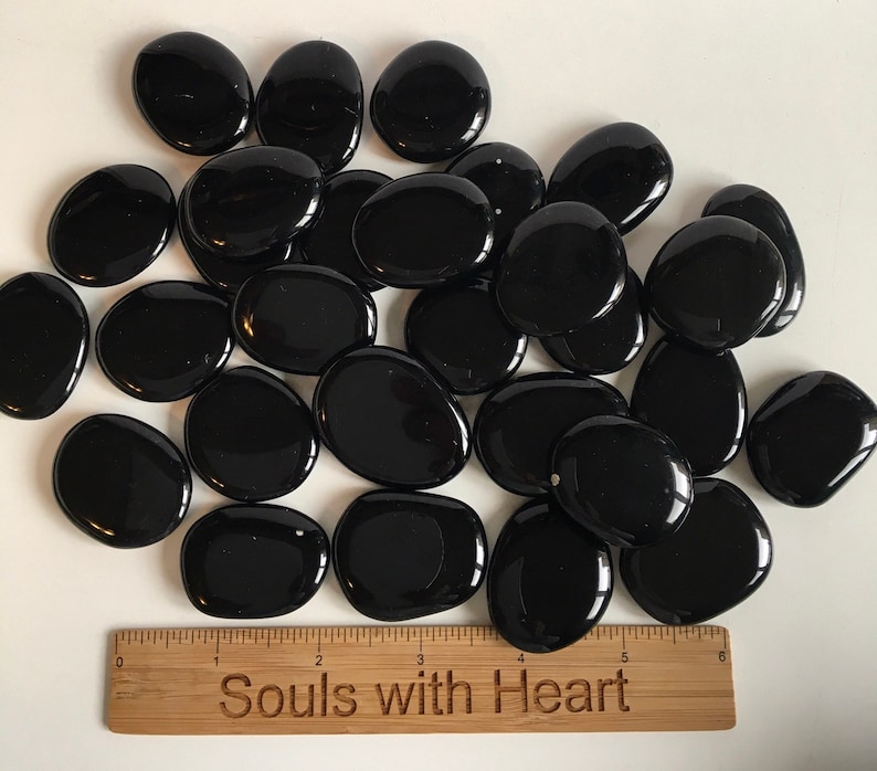 Black Obsidian Small Palm Stone, Smooth Flat Touch Stone,Spiritual Stone, Healing Stone, Healing Crystal, Chakra image 2