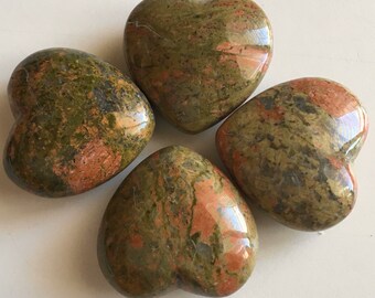 Unakite Gemstone Puffy Heart, 45mm, Spiritual Healing Stone, Healing Stone, Healing Crystal, Chakra