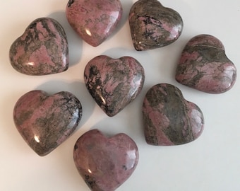 Rhodonite Gemstone Puffy Heart, 50mm heart,  Healing Stone from Brazil, Healing Crystal,Chakra Stone, Spiritual Stone
