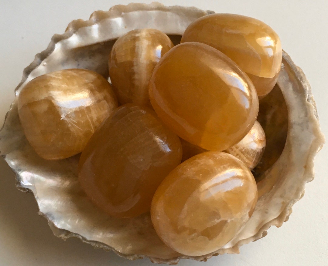 Honey Calcite Tumbled Stone, Golden Honey Calcite, Citrine Color ...