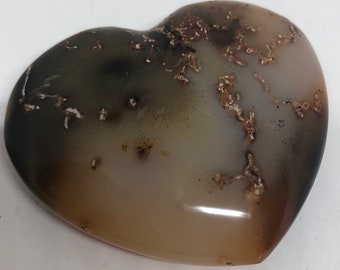 Dendrite Agate Fugere Crystal Polished Heart, Stone of Plenitude and Abundance, Aligns Chakras, Healing Crystal, Healing Stone