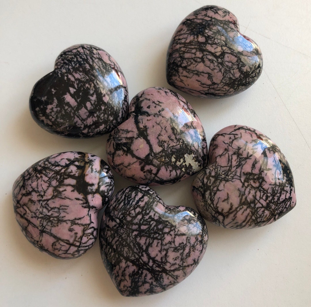 Rhodonite Puffy Heart Gemstone: Brazil Healing Crystal (45mm) - Etsy