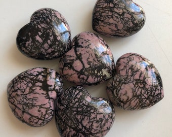 Rhodonite Gemstone Puffy Heart, 45mm heart,  Healing Stone from Brazil, Healing Crystal,Chakra Stone, Spiritual Stone