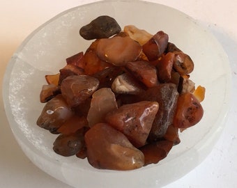 Healing crystals and stones, healing bowl, 3" Selentine bowl filled with Carnelian tiny gemstones